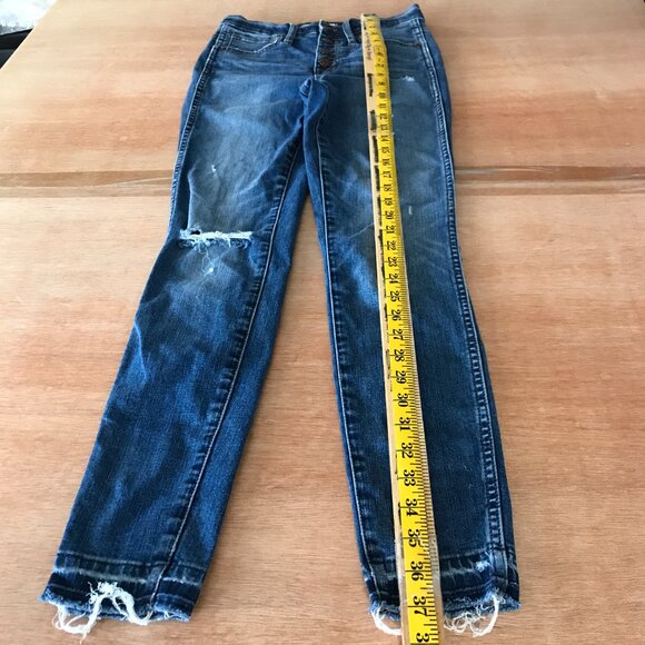 Madewell 10" High Rise Skinny Jeans Women 25 Blue Distressed Raw Hem Button Fly - Picture 5 of 14